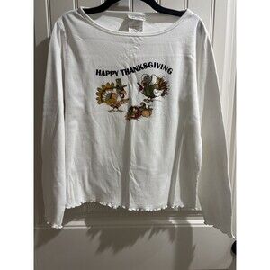 UA Scrubs Thanksgiving Long sleeve tee Graphic Print Turkey Scalloped  XL